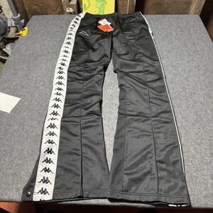 Kappa NWT 222 Banda Wastoria Snaps Black Track Pants Womans Sz L Outdoor Sporty